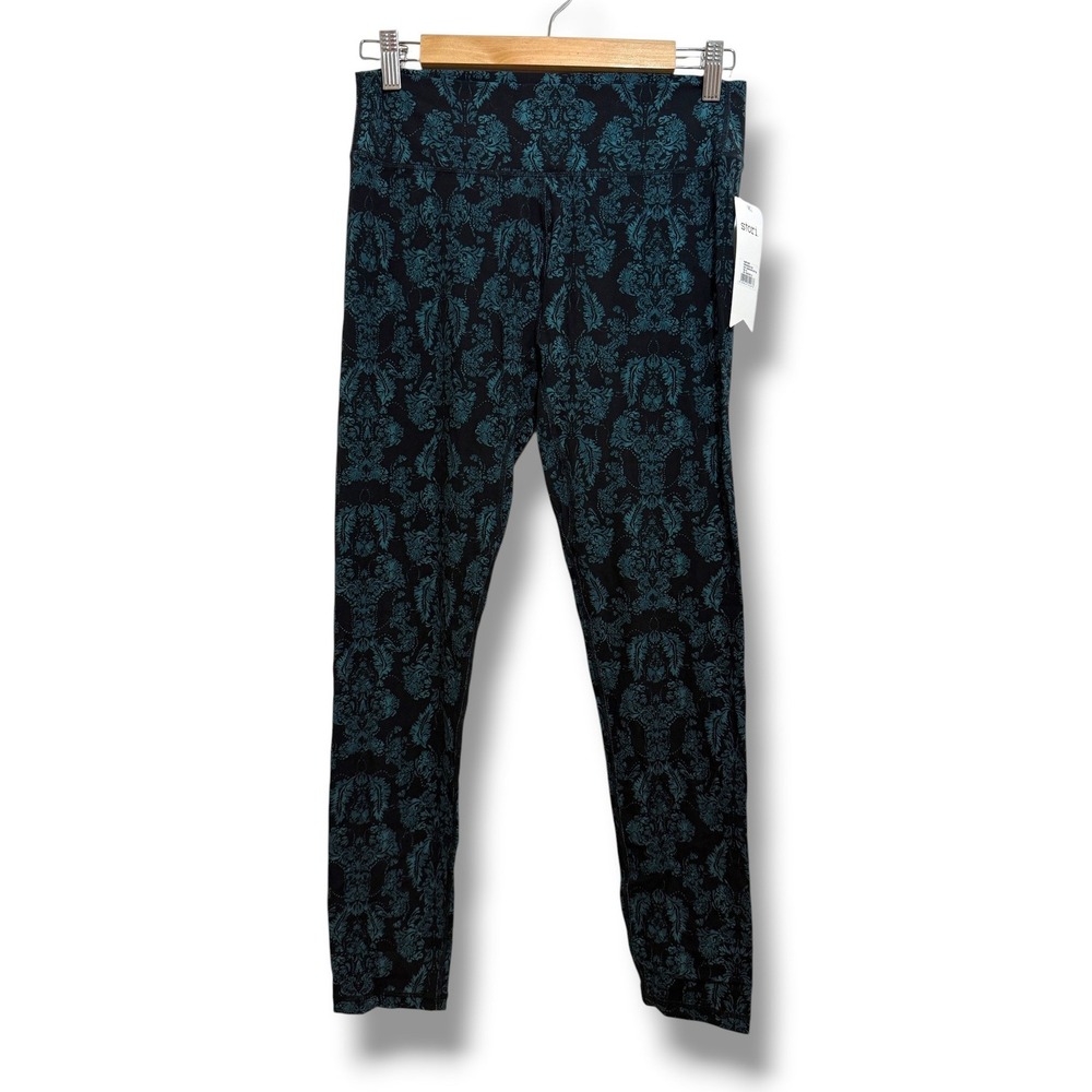 Stori Perseverance Leggings Womens 12 Teal Damask Onyx High Rise W5035 NWT